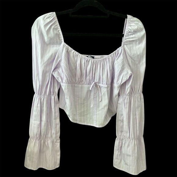 Freshman 1996 Women's M Purple Striped Long Sleeve Blouse Tie-Front Casual - Picture 2 of 8